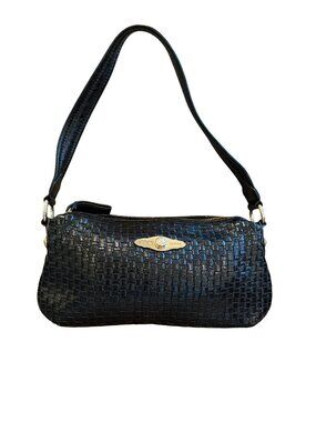 Elliott Lucca Woven Leather Small Black Shoulder Bag